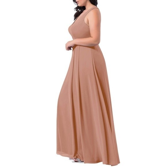 Azazie Mimi Dress Champagne Rose Long Bridesmaid Formal Gown Women’s Size 12 - Picture 5 of 13